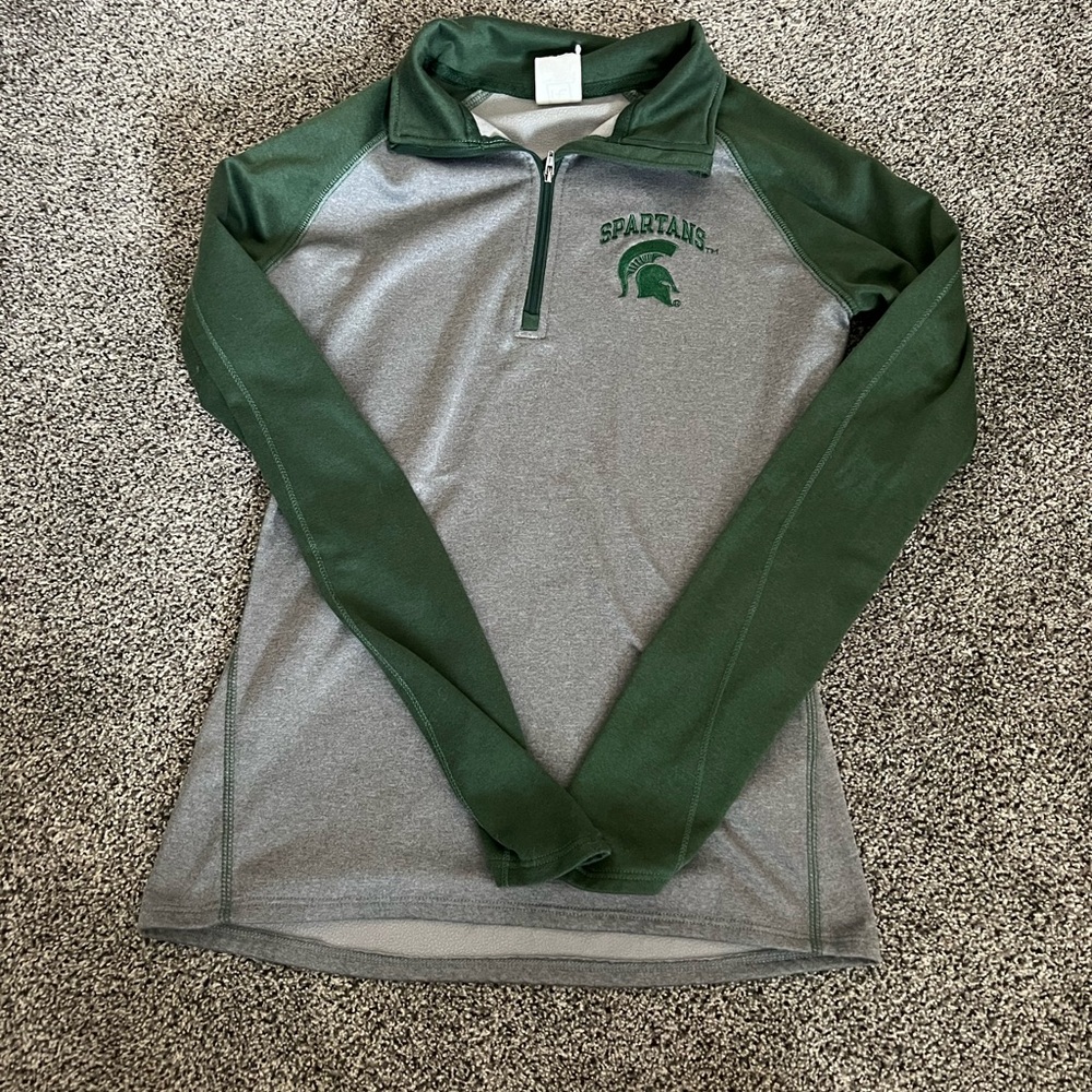 Michigan state long gray and green 1/4 zip ~ womens